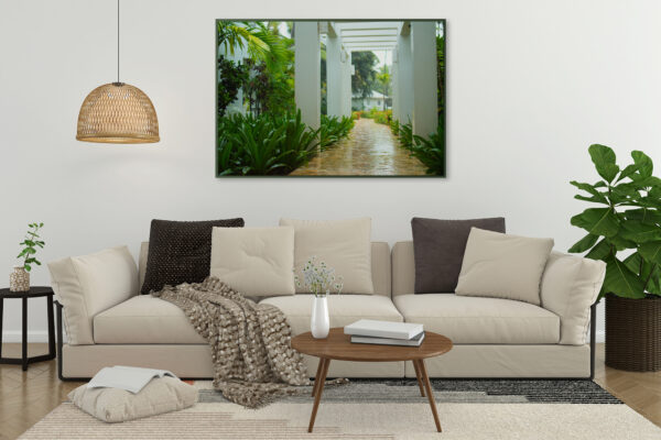 fine art print on wall tropical plants rain